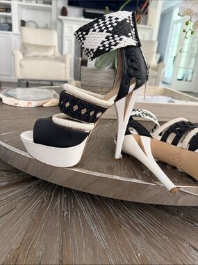 GX by Gwen Stefani Black and White Woven Platform Sandals
